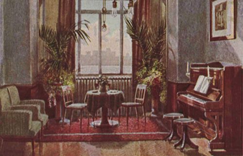Musikzimmer im Steinhof. Aus einem bebilderten Prospekt des Jahres 1910
